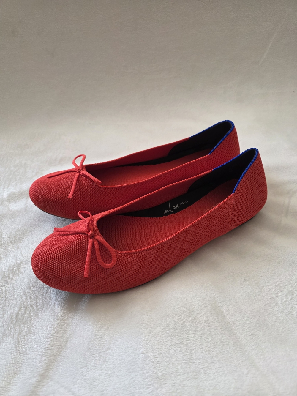 Rothy's Red Knit Ballet Flats with Bow Trim